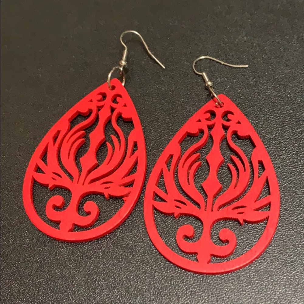 Red Wood Statement Earrings